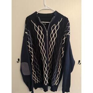 Silversilk 3XL Full Zip Knit Sweater Navy Textured Elbow Patch Dad Style